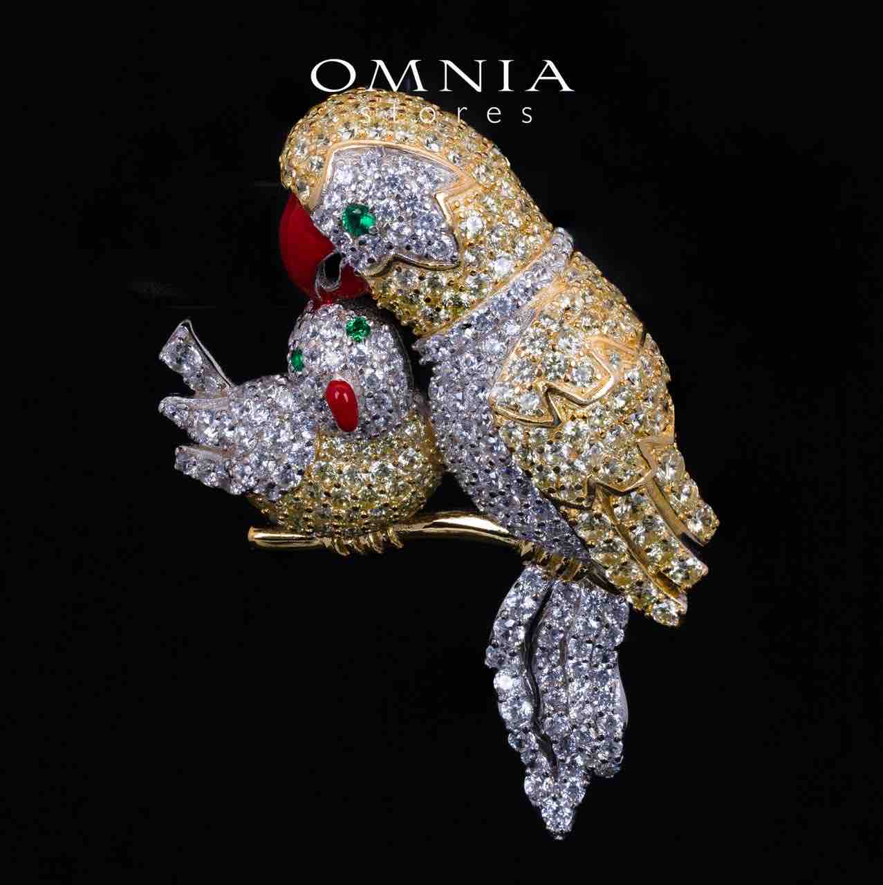 Omnia Taliah Multicolor Brid Brooch With High Quality Simulated Diamonds In 925 Silver - OMNIASTORES UAE