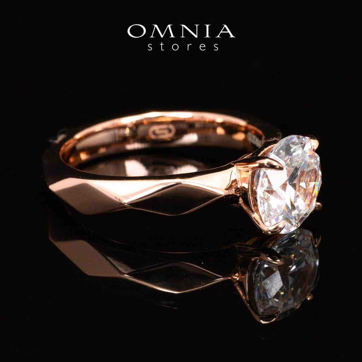 Omnia Luci Rose Gold Ring With High Quality Certified Lab Crafted Stones In 925 Silver 2ct
