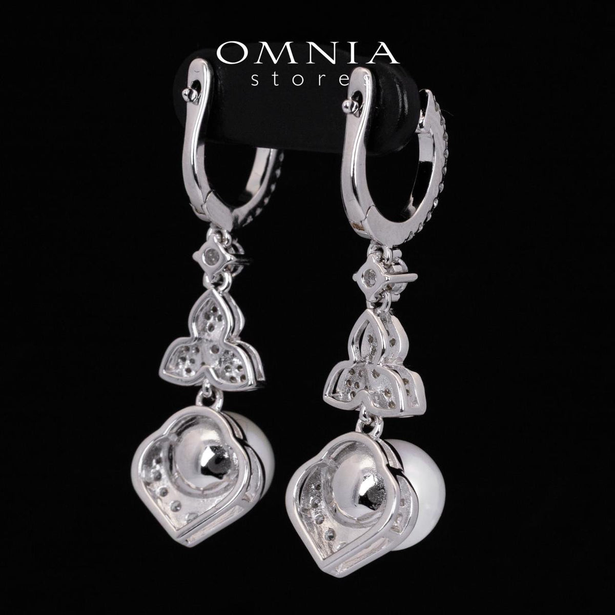 Omnia Ameena White Fresh Real Pearl Drop Earrings With High Quality Simulated Diamonds in 925 Silver - OMNIASTORES UAE