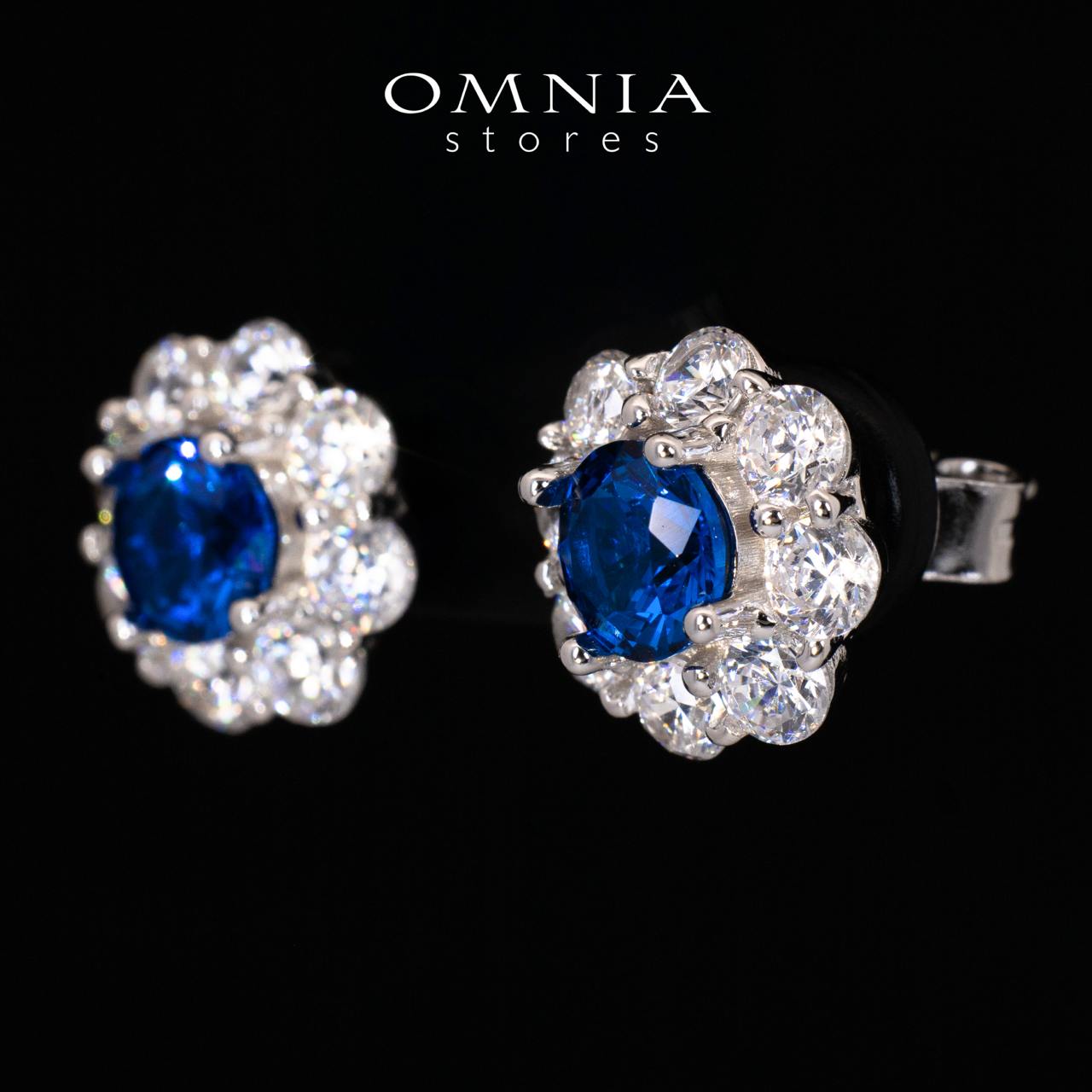 Houriya Blue and White Floral Earrings With High Quality Simulated Diamonds in 925 Silver - OMNIASTORES UAE