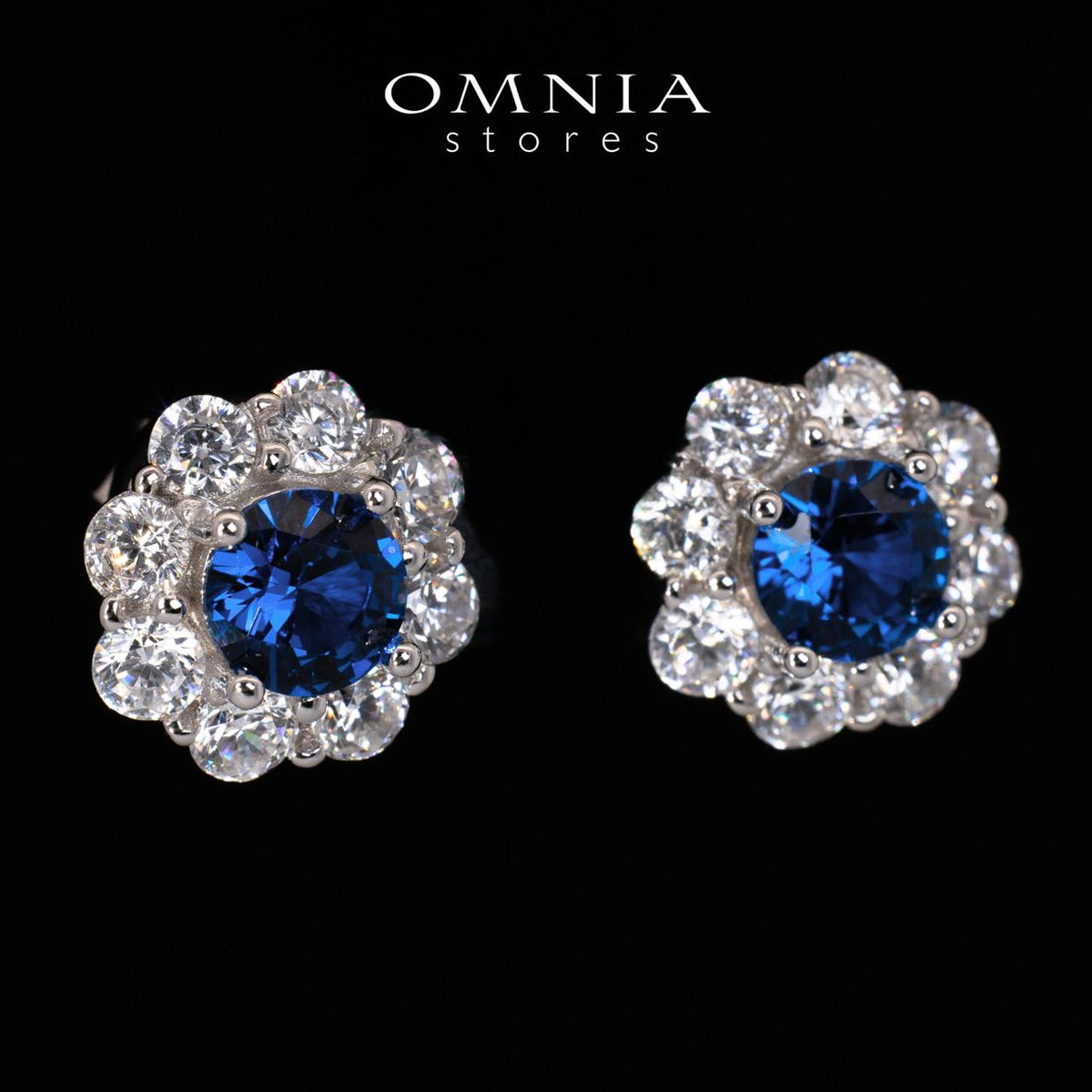 Houriya Blue and White Floral Earrings With High Quality Simulated Diamonds in 925 Silver - OMNIASTORES UAE