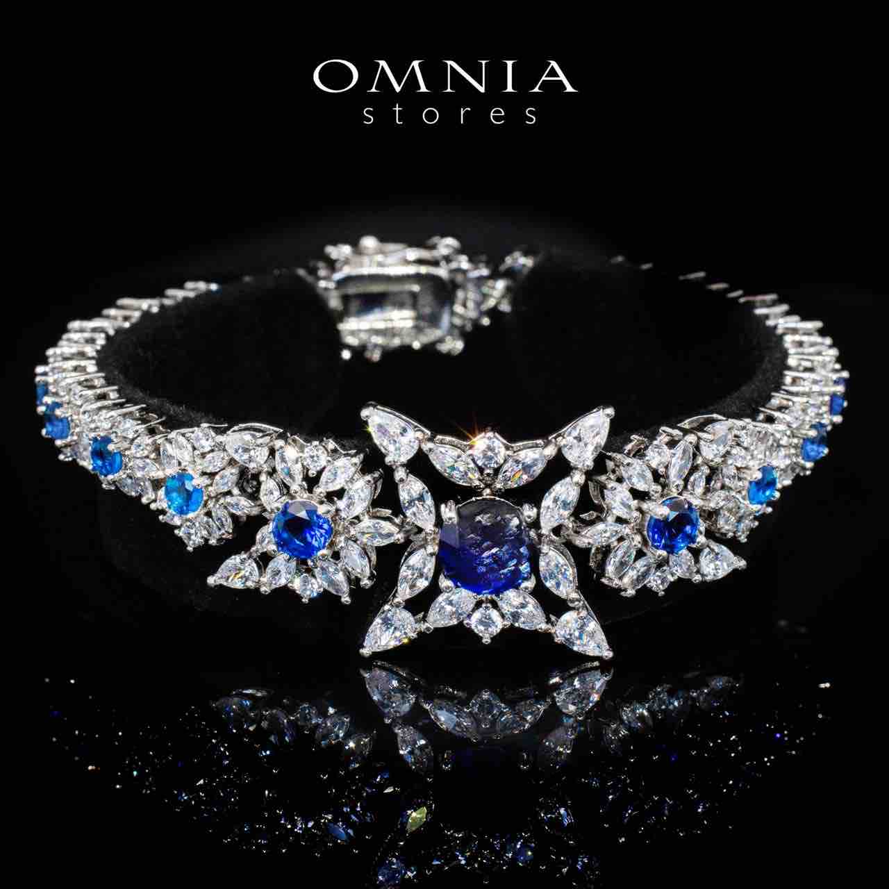 Nareen Blue Luxury Bridal Full Set in High Quality Zircon Stone Rhodium Plated - OMNIASTORES UAE