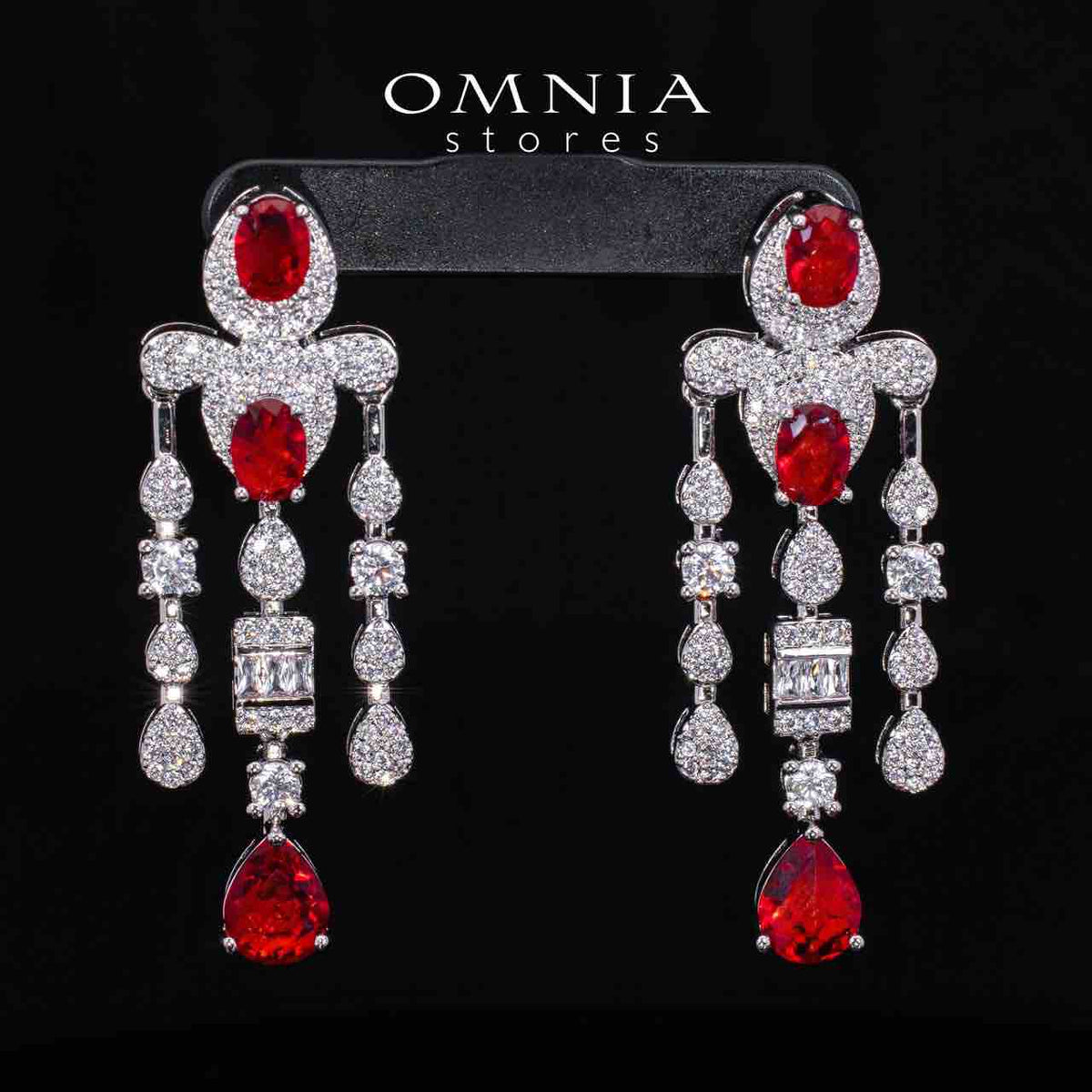 Aleya Red Luxury Bridal Full Long chain Set in High Quality Simulated Diamonds Rhodium Plated - OMNIASTORES UAE