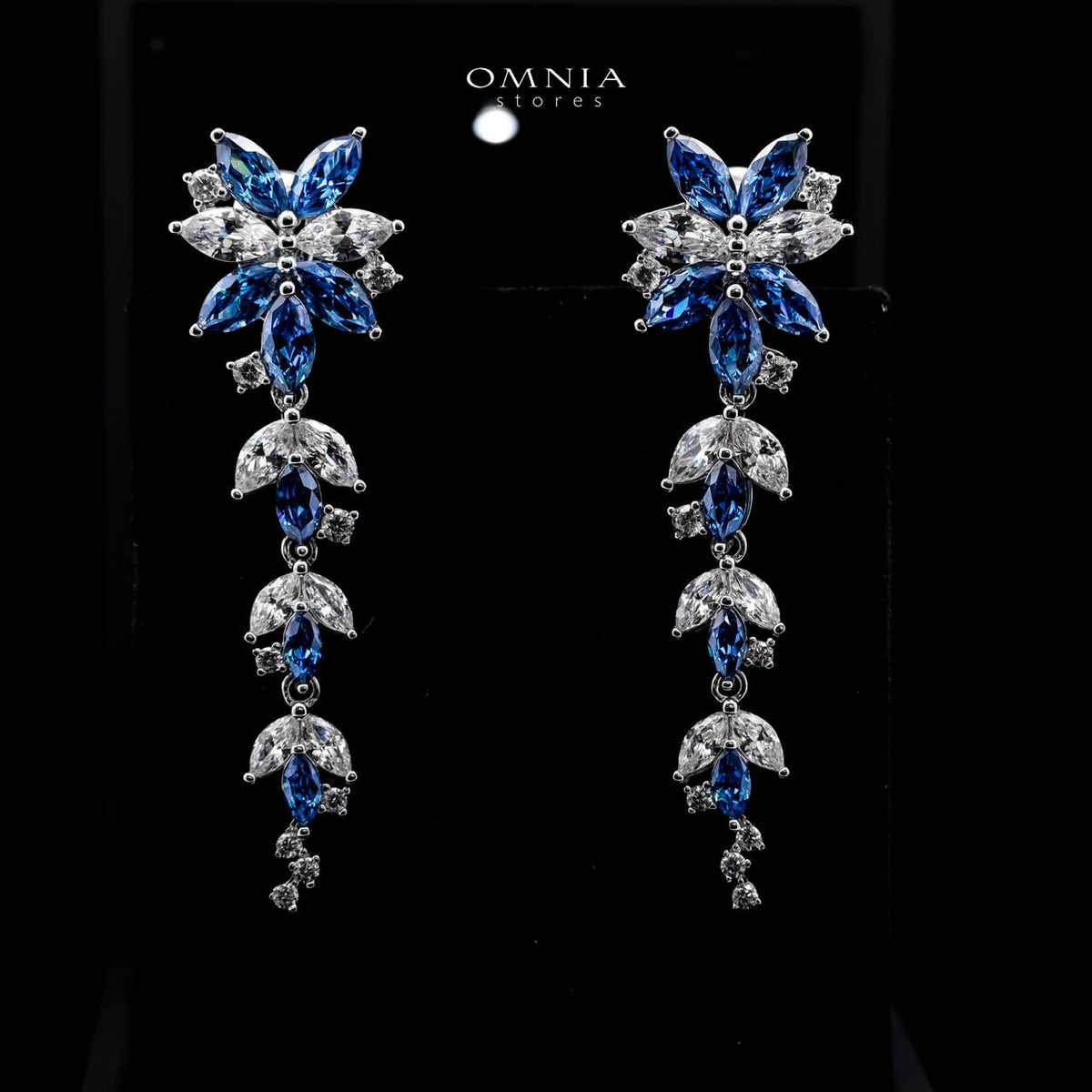 Abla Blue Floral Drop Earrings in 925 Silver with Marquise and Pear-Cut High-Quality Simulated Diamonds - OMNIASTORES UAE