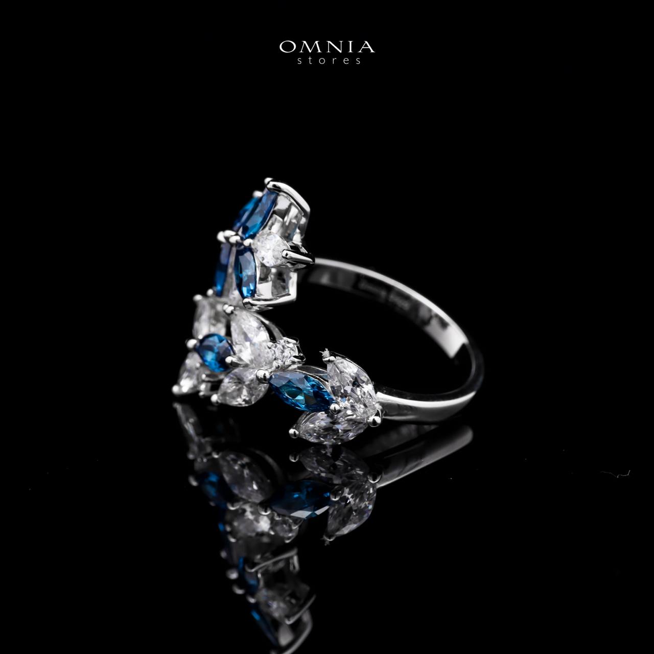 Abla Blue Floral Ring in 925 Silver with Marquise and Pear-Cut High-Quality Simulated Diamonds