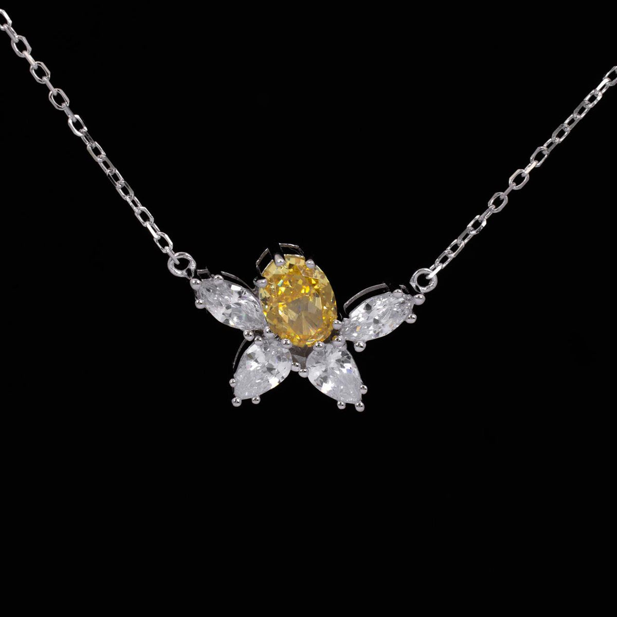 Kiana Yellow Flower Design Pendant Necklace With High Quality Simulated Diamonds in 925 Silver - OMNIASTORES UAE