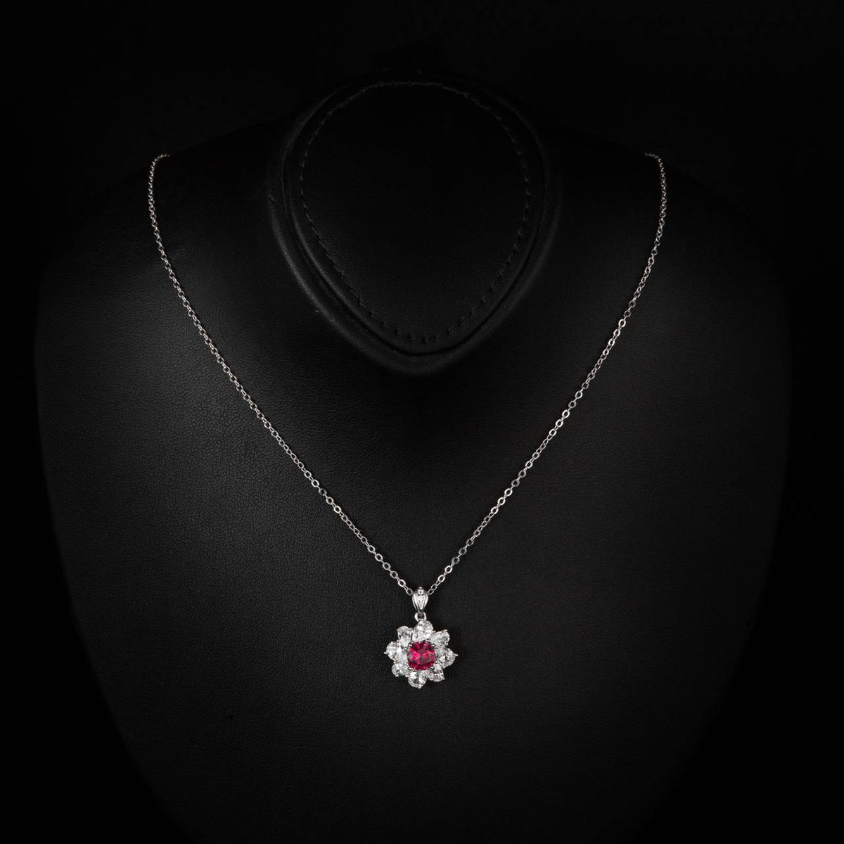 Gwen Floral Red and White Pendant Necklace With High Quality Simulated Diamonds in 925 Silver - OMNIASTORES UAE