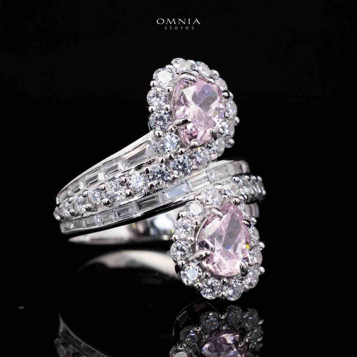 Isabell Pink and White Pear Cut Ring in 925 Silver With High Quality Simulated Diamonds