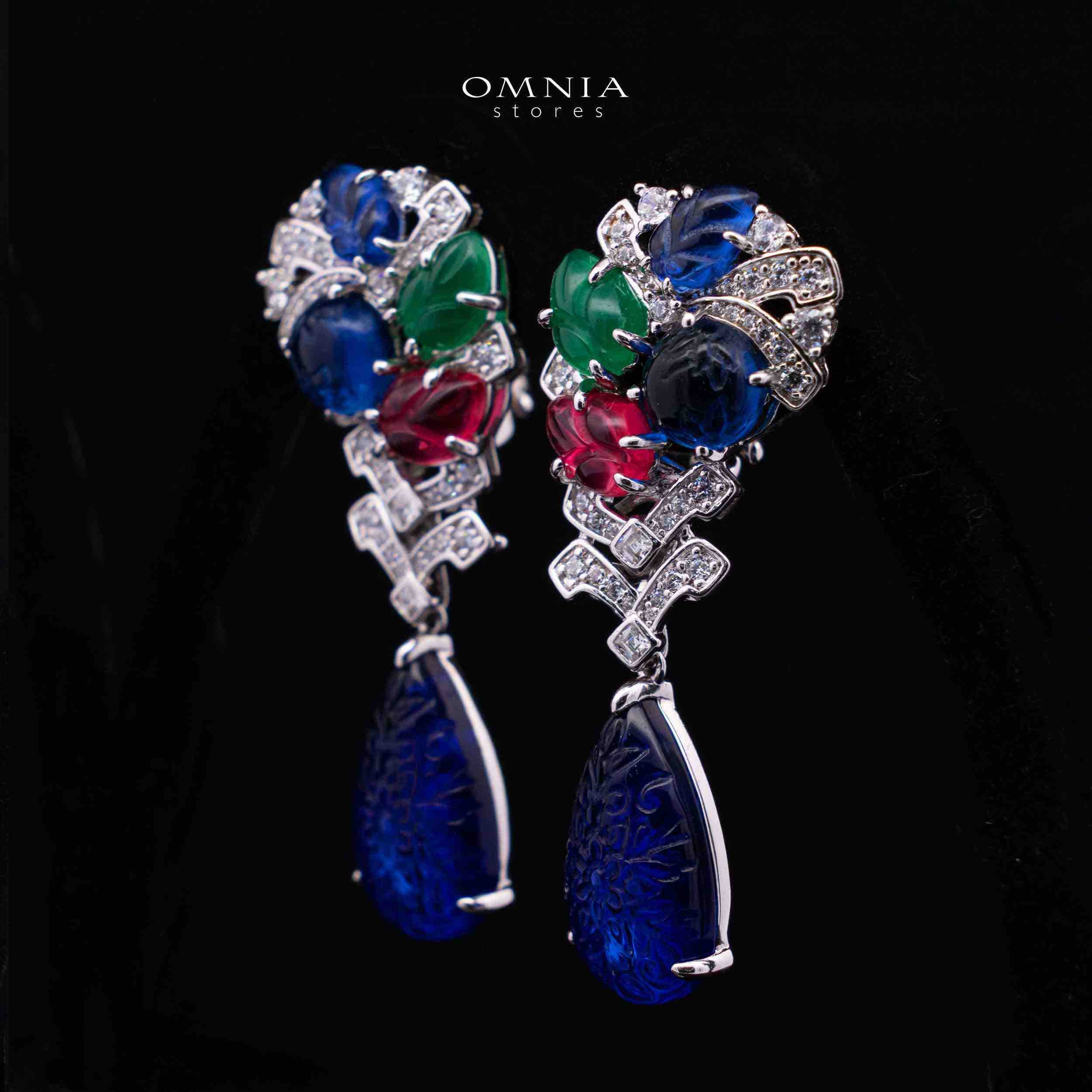 Allison Multicolor Floral Design Double Pearl Drop Earrings with High-Quality Simulated Diamonds in 925 Silver