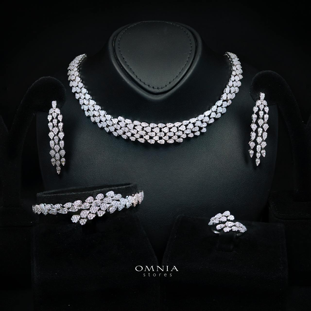 Omnia Zayn Luxury Bridal White Full Set In High Quality Zircon Stone Rhodium Plated