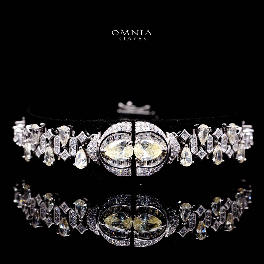 Omnia Rafi Yellow Bridal Full Set with Elegant White and Simulated Diamonds in High-Quality Rhodium Plated Finish