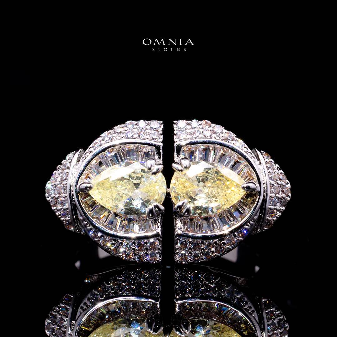 Omnia Rafi Yellow Bridal Full Set with Elegant White and Simulated Diamonds in High-Quality Rhodium Plated Finish