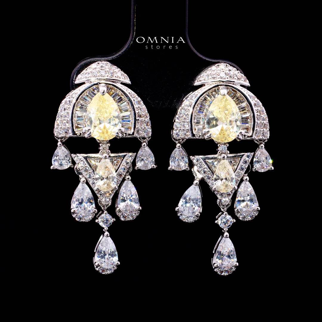 Omnia Rafi Yellow Bridal Full Set with Elegant White and Simulated Diamonds in High-Quality Rhodium Plated Finish