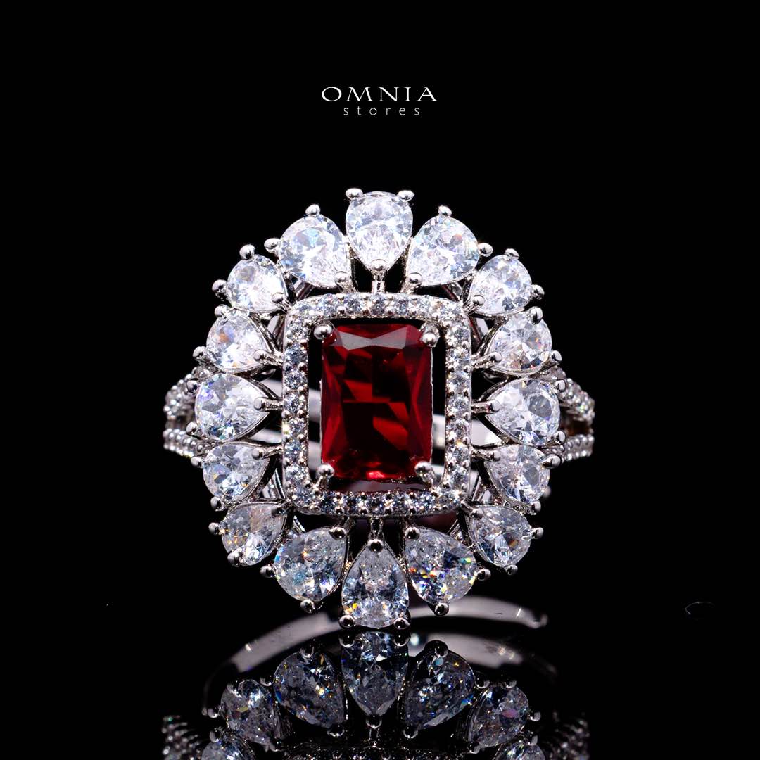 Omnia Avelia Red and White Luxury Bridal Choker Full Set in High Quality Rhodium Plated Zircon Stones