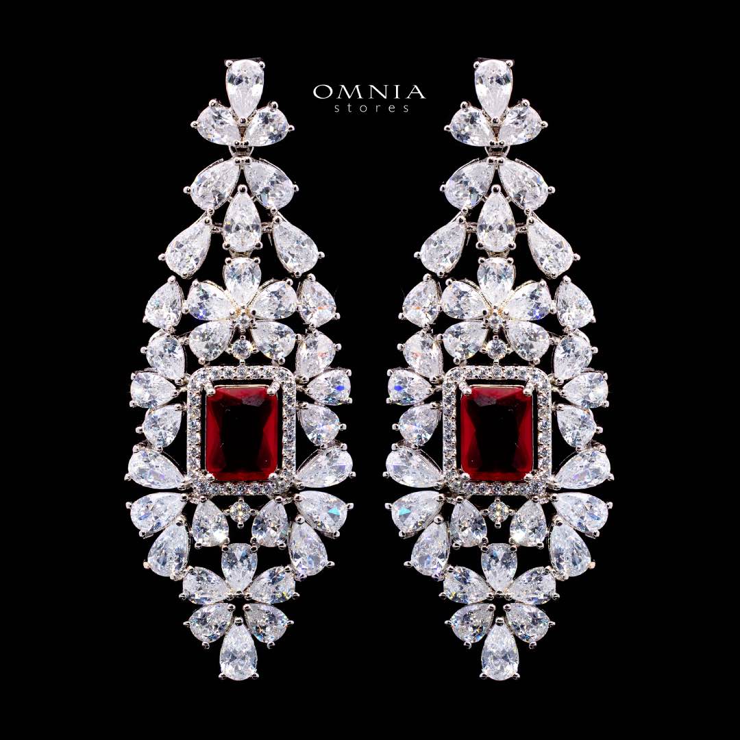 Omnia Avelia Red and White Luxury Bridal Choker Full Set in High Quality Rhodium Plated Zircon Stones