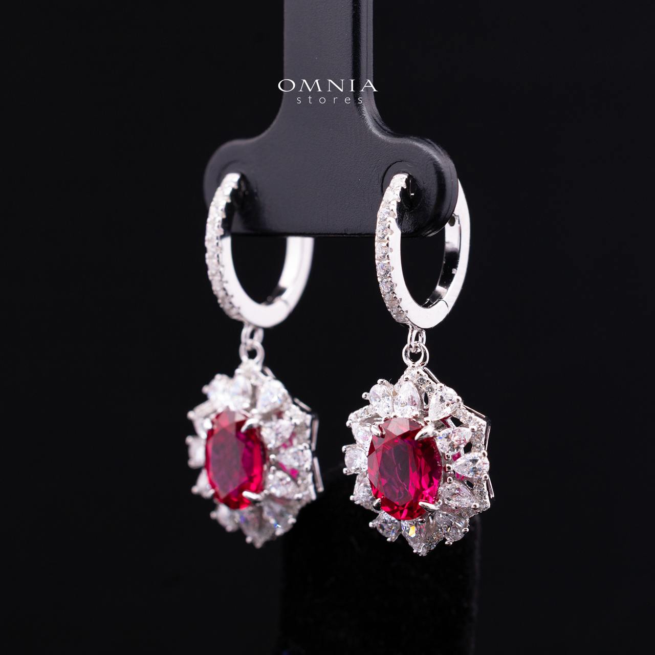 Matilda Lab-Grown Red Ruby Earrings with GRC Certificate, oval 6x8mm in 925 Sterling Silver