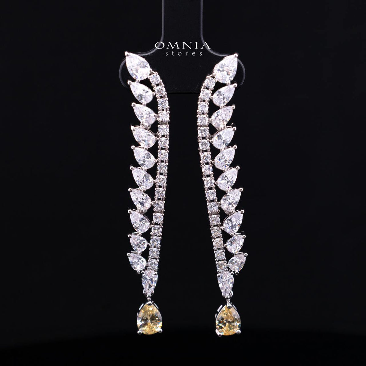 Catalina Elegant Yellow Cascading Leaf Drop Bridal Full Set with High-Quality Premium Zircon Stones, Rhodium-Plated Finish