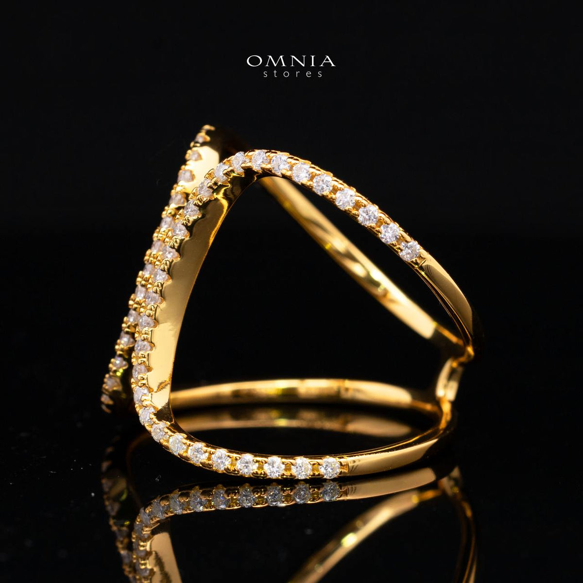 Sariba White Moissanite Open Crossover Pavé Ring – Gold-Plated 925 Sterling Silver