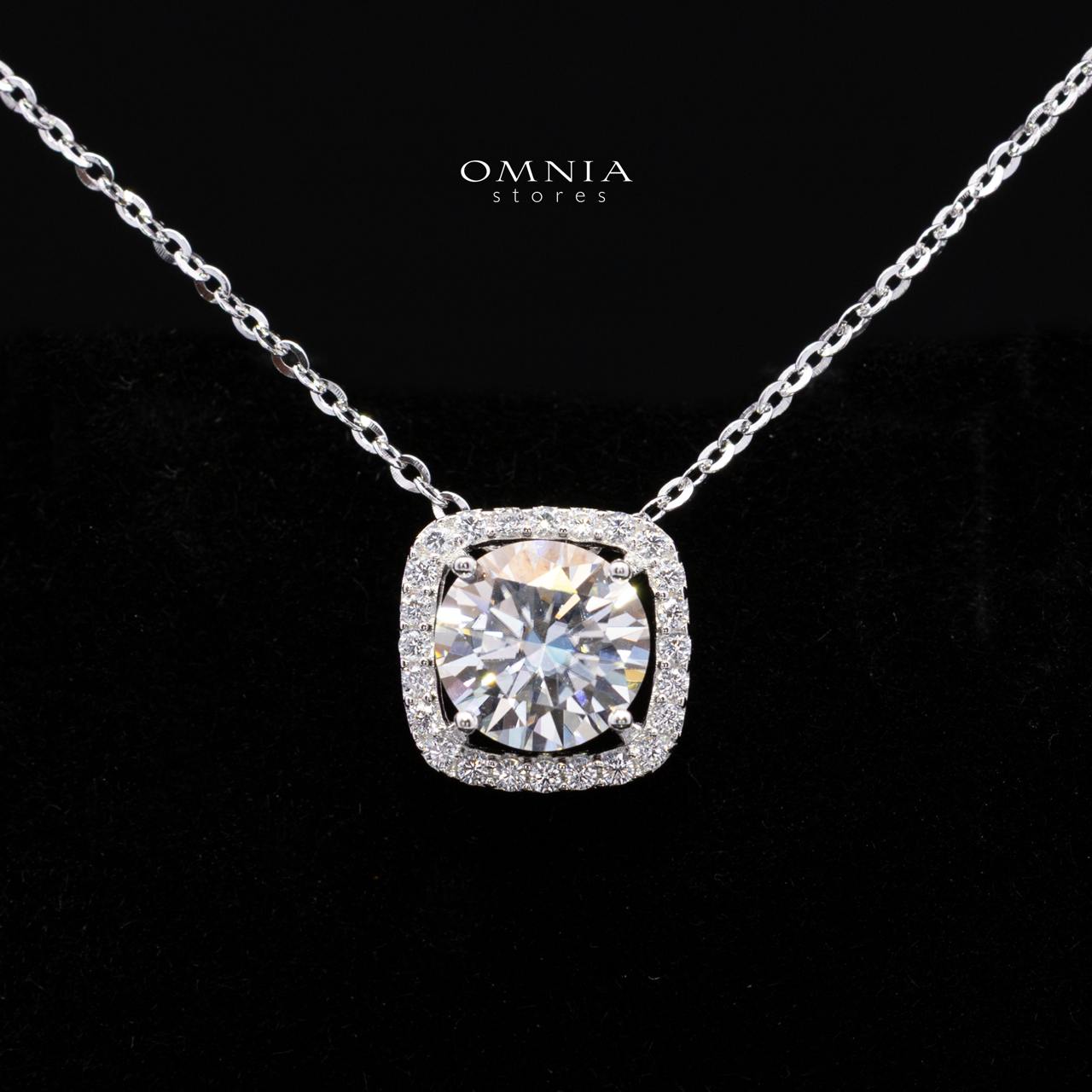 Imelda White Moissanite Double Cushion Halo Pendant Necklace and Drop Earrings Set in 925 Sterling Silver