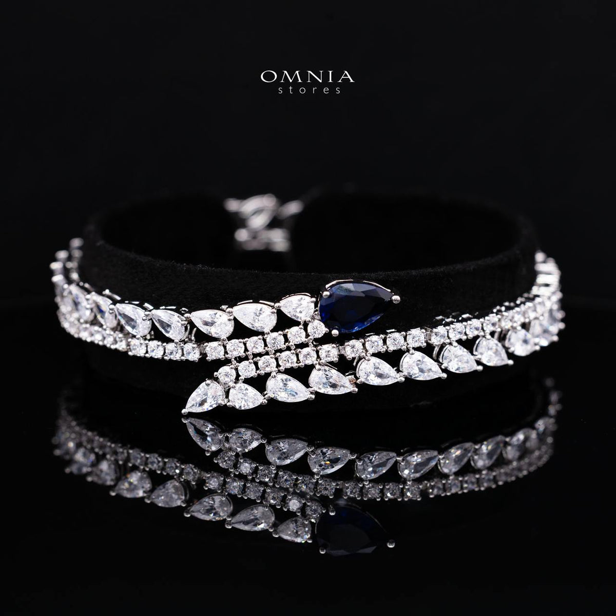 Catalina Elegant Blue Cascading Leaf Drop Bridal Full Set with High-Quality Premium Zircon Stones, Rhodium-Plated Finish