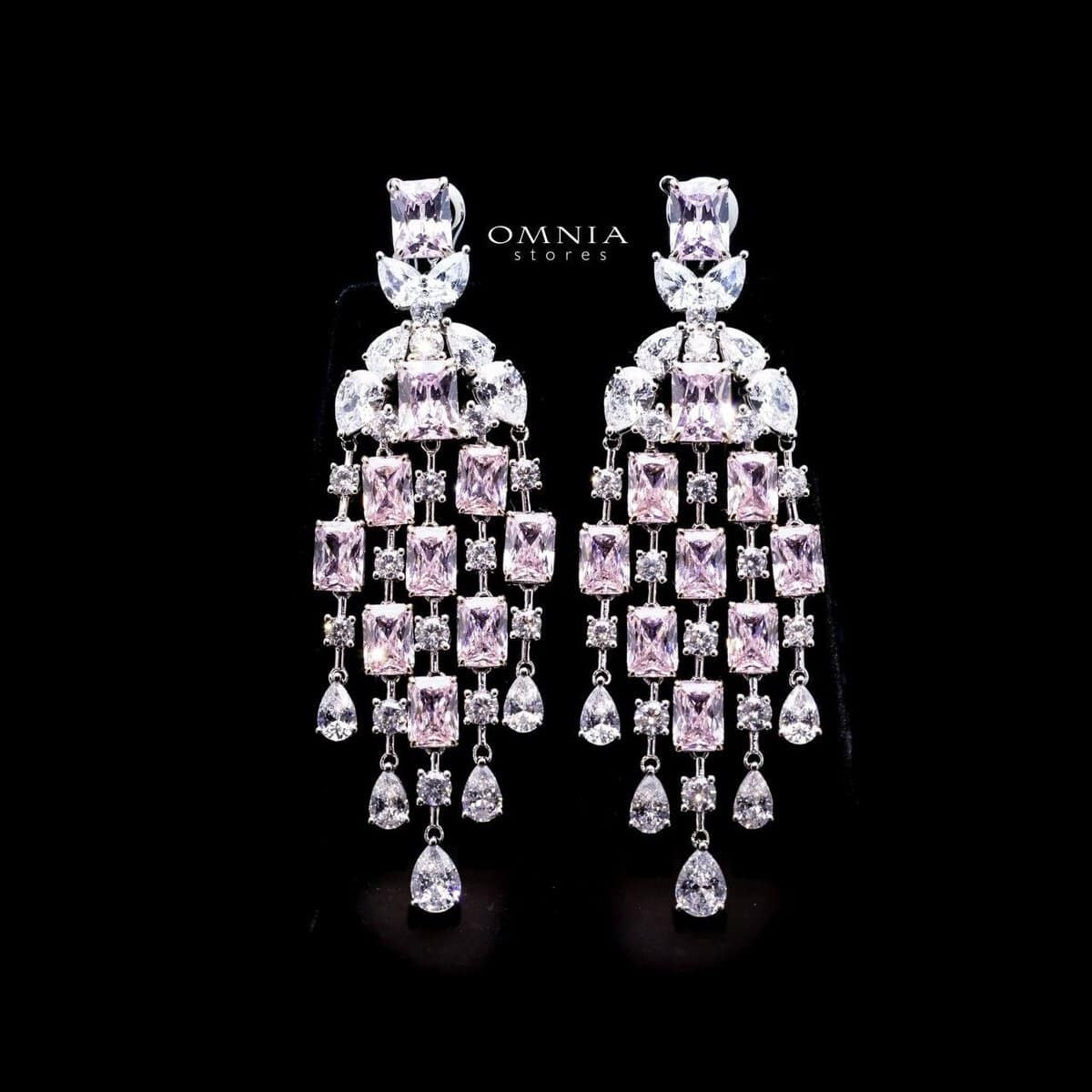 Omnia Israa Pink Chandelier Earrings In 92.5 Silver High Quality Simulated diamonds - OMNIASTORES UAE