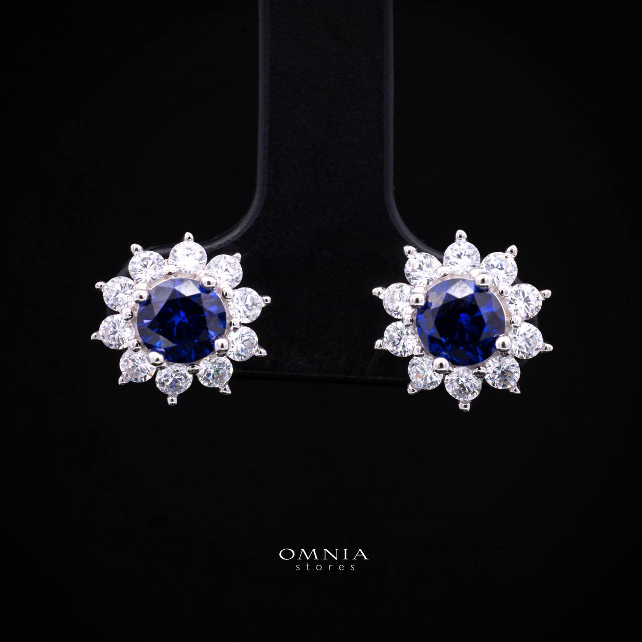 Henrietta Lab-Grown Blue Sapphire Earring with GRC Certificate, Round 5mm in 925 Sterling Silver