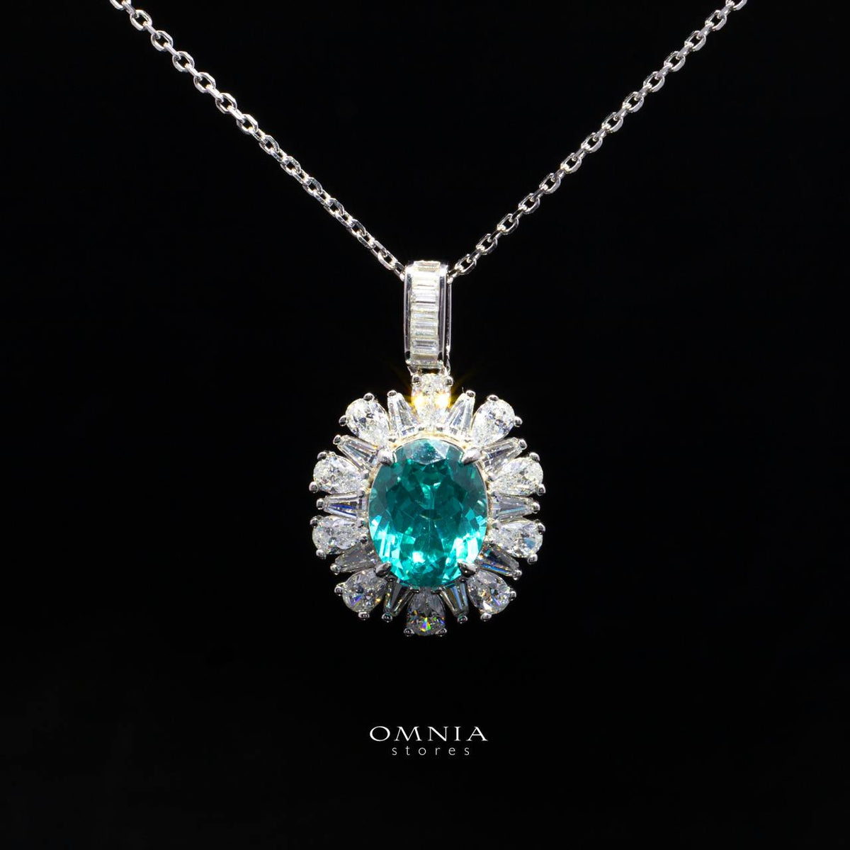 Kaitlynn Lab-Grown Paraiba Necklace with GRC Certificate, Oval 7×9mm in 925 Sterling Silver