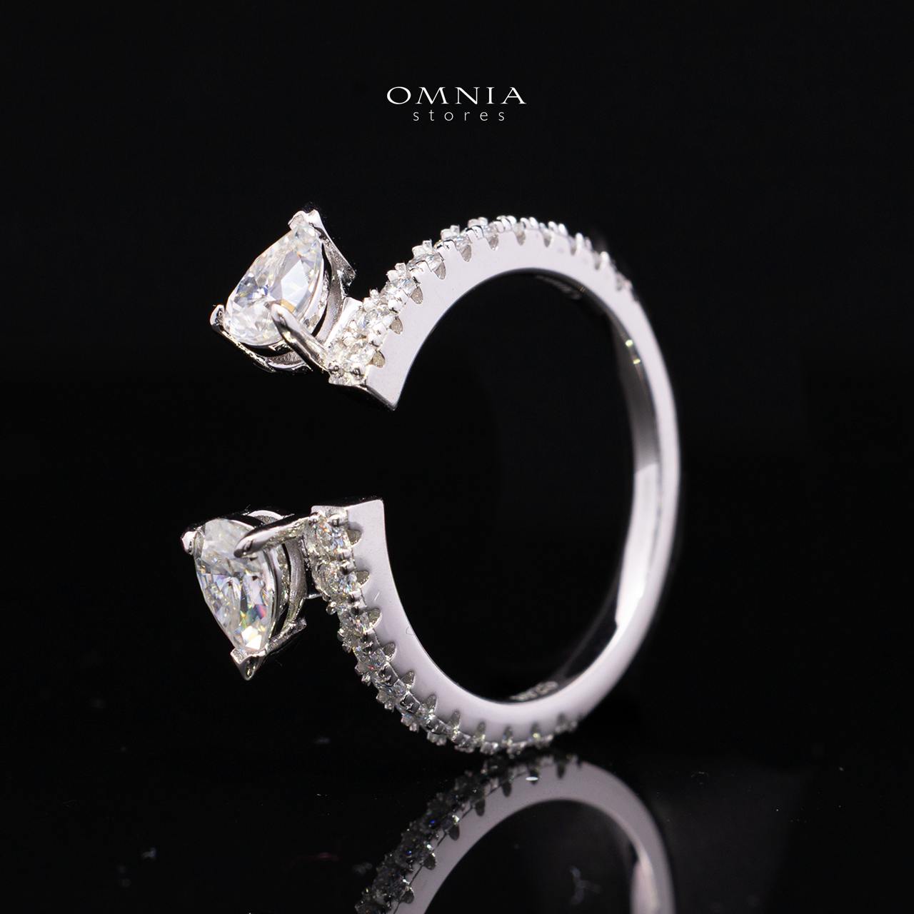 Nazila White Moissanite Dual Pear Open Wrap Pavé Ring – Rhodium-Plated 925 Sterling Silver