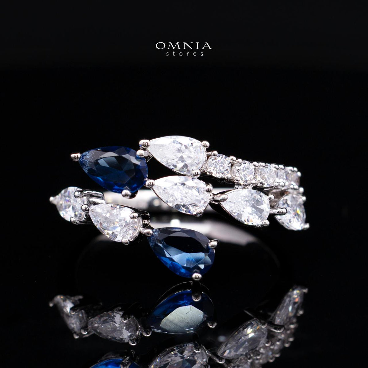Catalina Elegant Blue Cascading Leaf Drop Bridal Full Set with High-Quality Premium Zircon Stones, Rhodium-Plated Finish