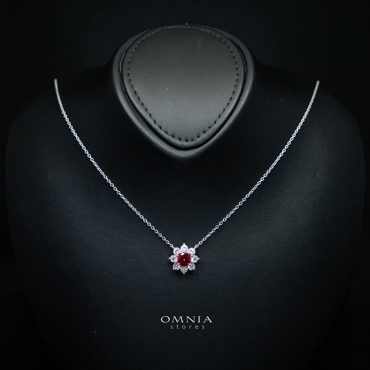 Henrietta Lab-Grown Red Ruby Pendant with GRC Certificate, Round 5mm in 925 Sterling Silver