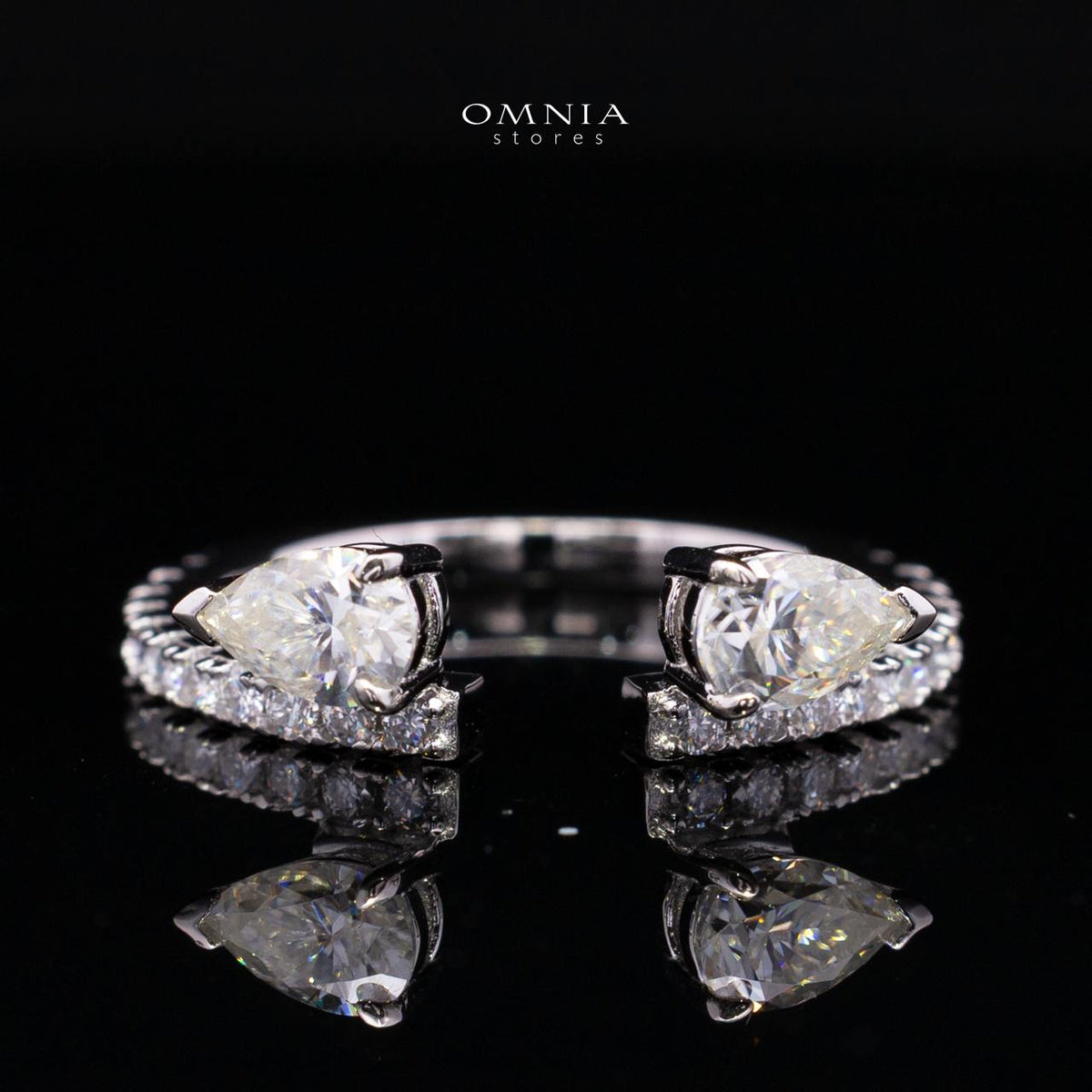 Nazila White Moissanite Dual Pear Open Wrap Pavé Ring – Rhodium-Plated 925 Sterling Silver