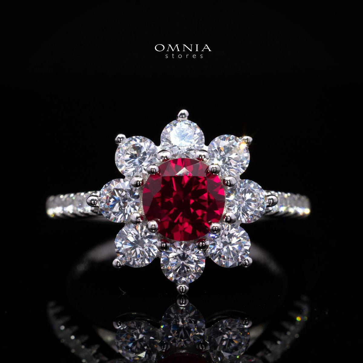 Henrietta Lab-Grown Red Ruby Ring with GRC Certificate, Round 5mm in 925 Sterling Silver