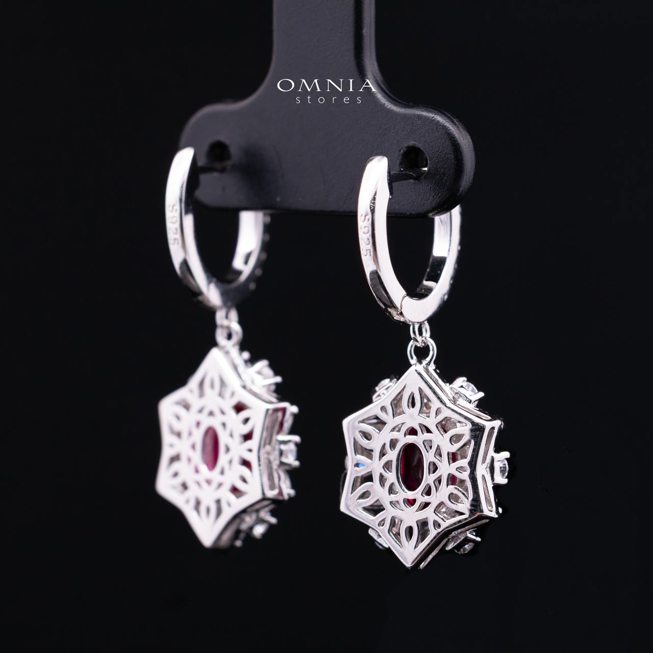 Matilda Lab-Grown Red Ruby Earrings with GRC Certificate, oval 6x8mm in 925 Sterling Silver