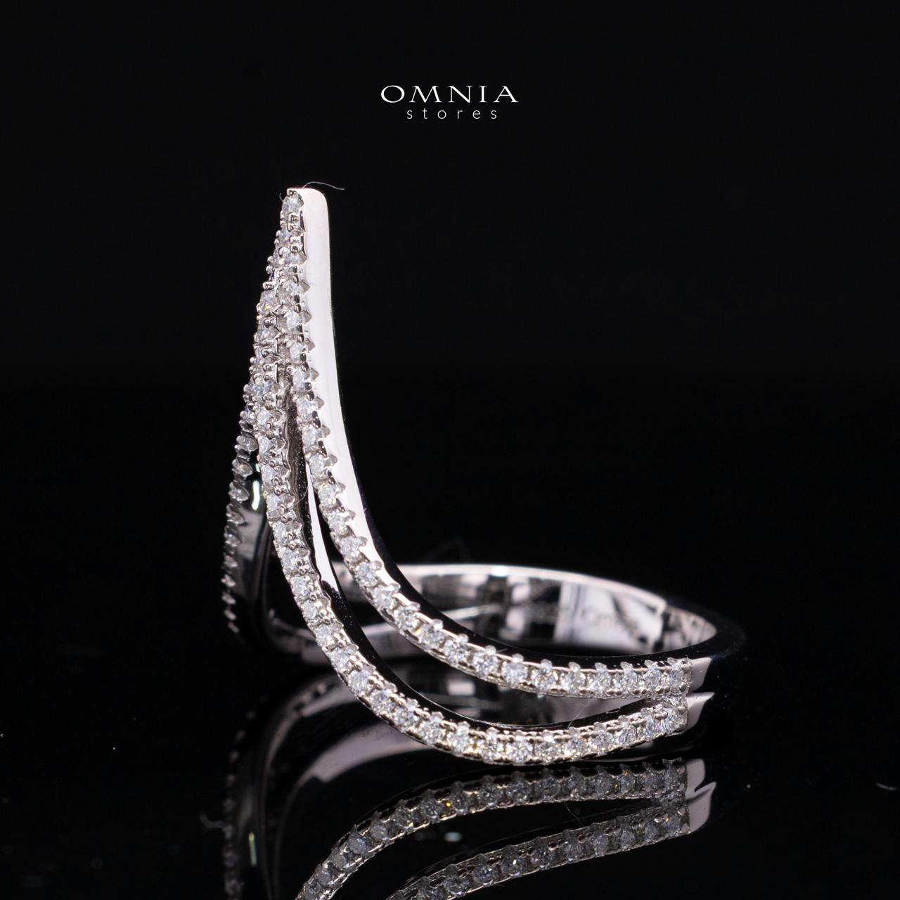 Qasida White Moissanite Triple-Layer Chevron Pavé Ring in 925 Sterling Silver