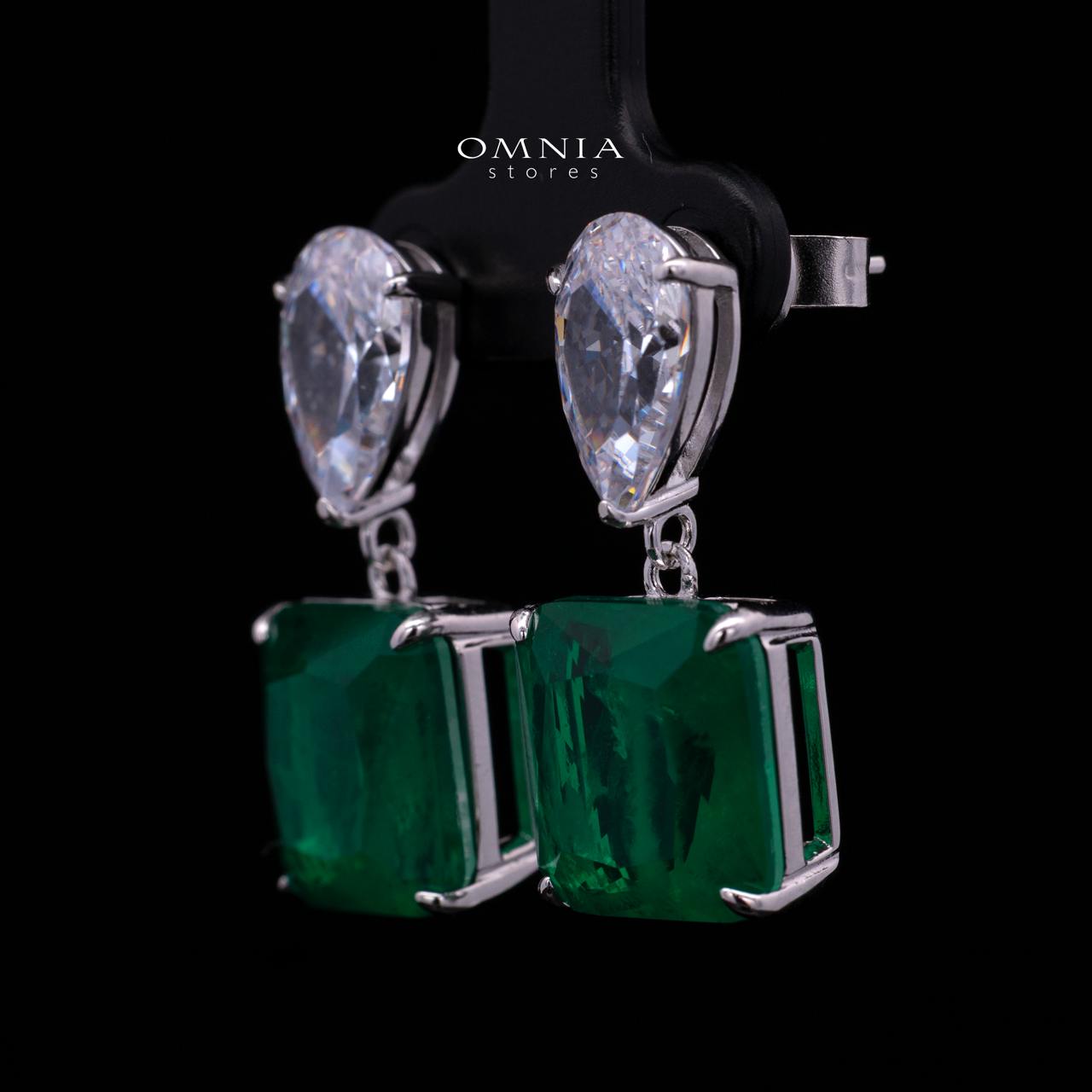 Bettina Green Drop Earrings in 925 Silver with High-Quality Simulated Diamond