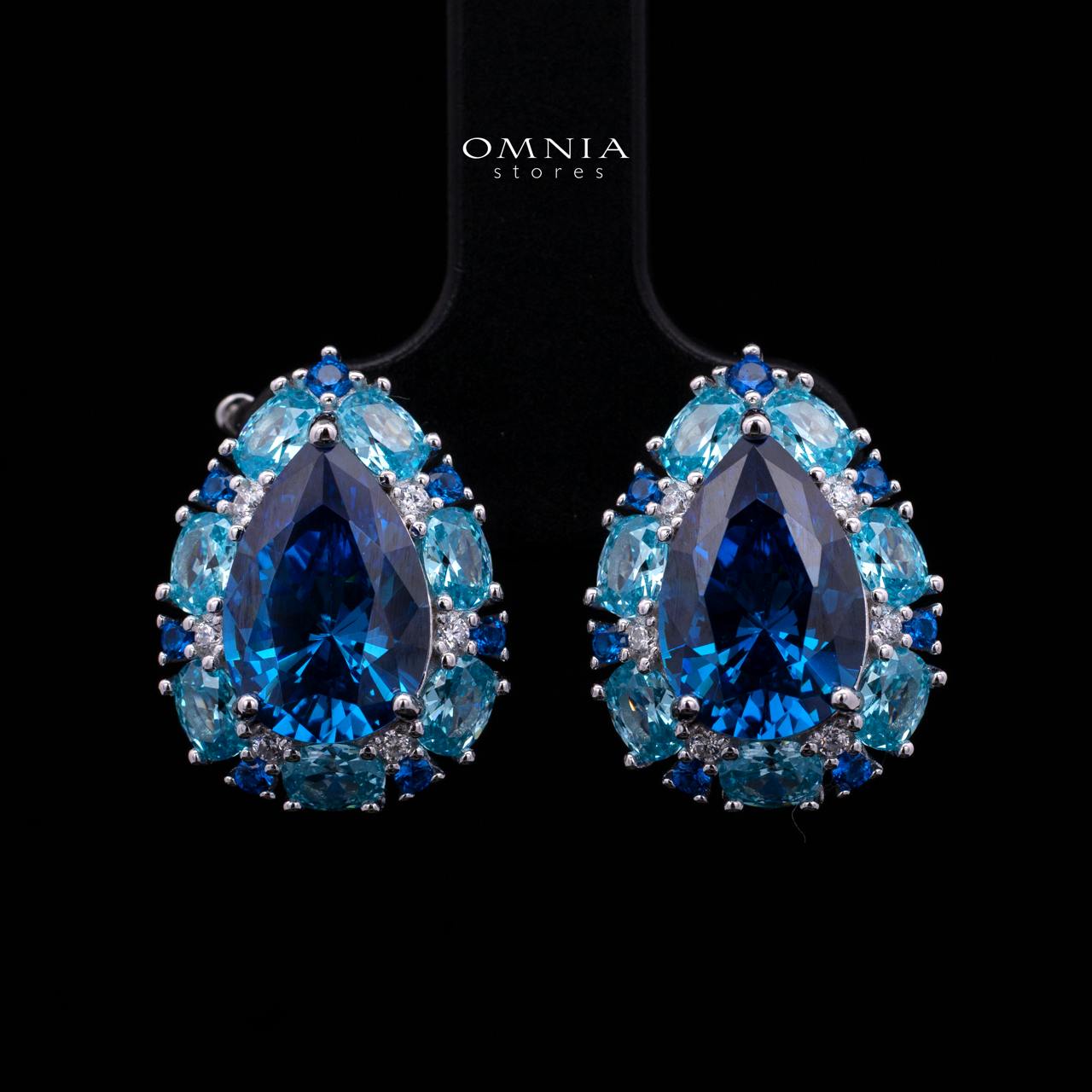 Sireesha Elegant Blue Cluster Clip-On Earrings in 925 Sterling Silver with Premium Simulated Diamond