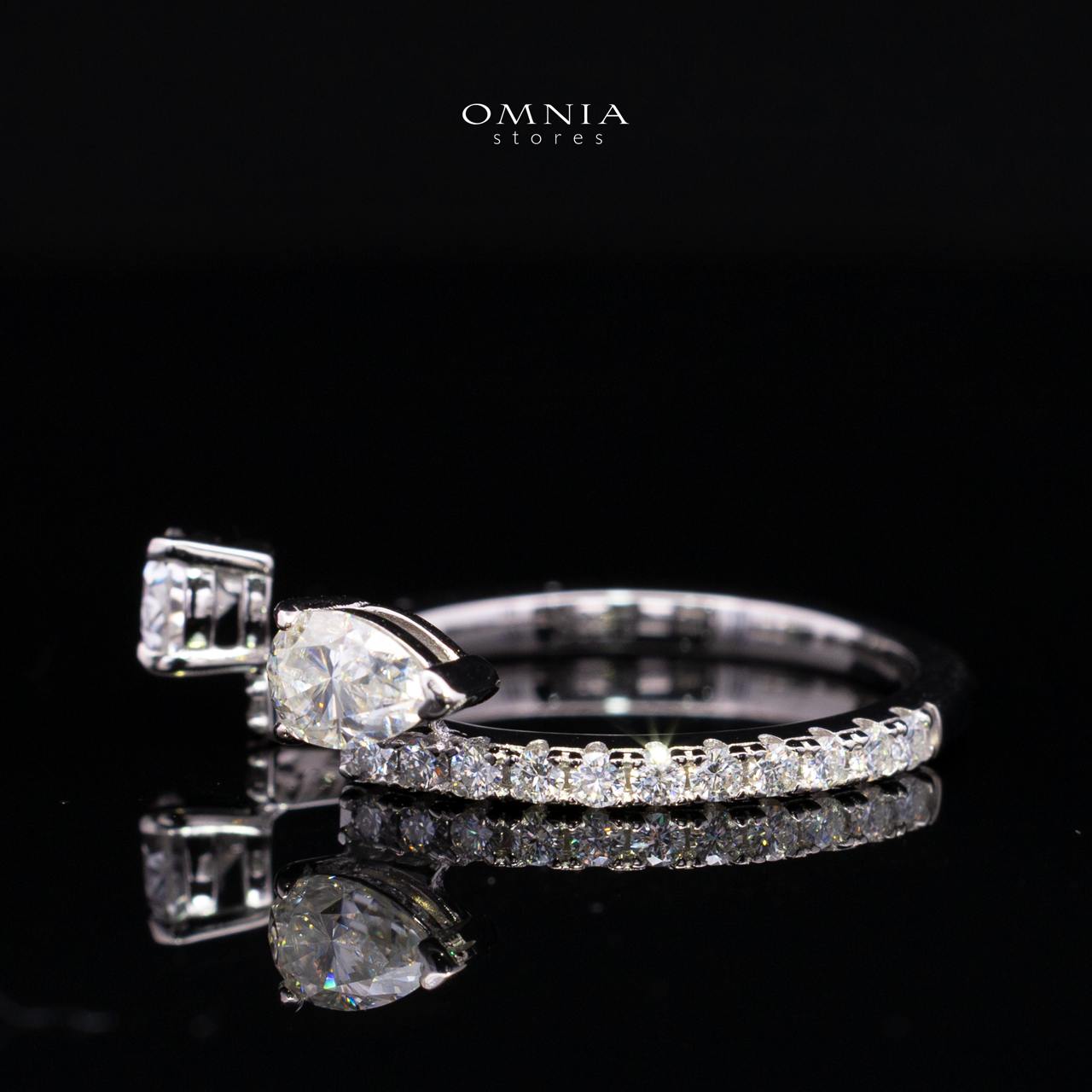 Nazila White Moissanite Dual Pear Open Wrap Pavé Ring – Rhodium-Plated 925 Sterling Silver