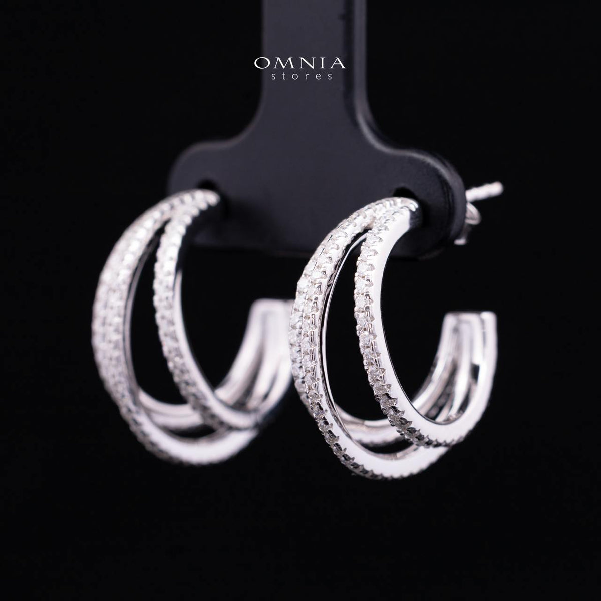 Wajeeda White Moissanite Triple-Row Hoop Earrings, Rhodium-Plated 925 Sterling Silver