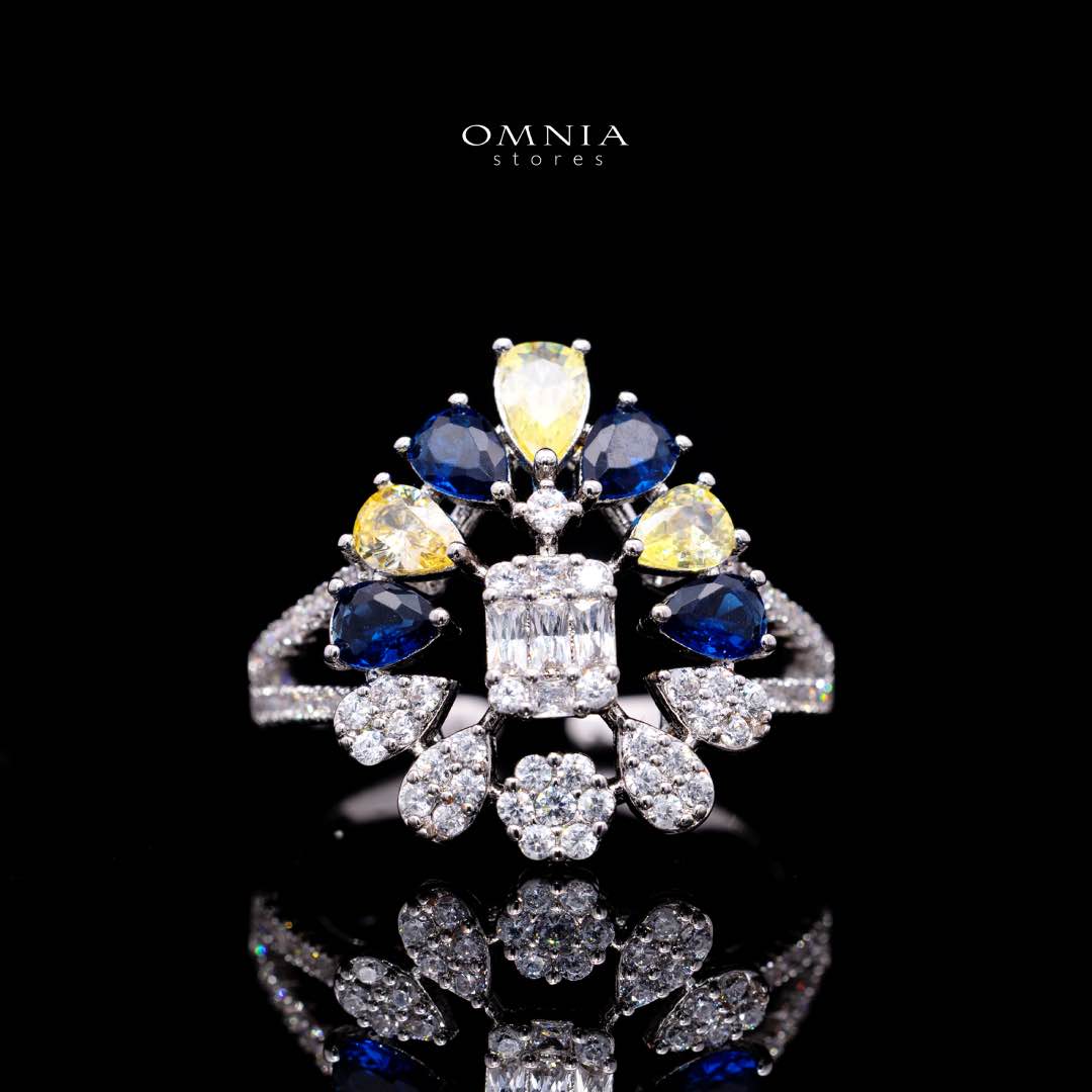 Omnia Ashwaq Blue & Yellow Set in High Quality Zircon Stone