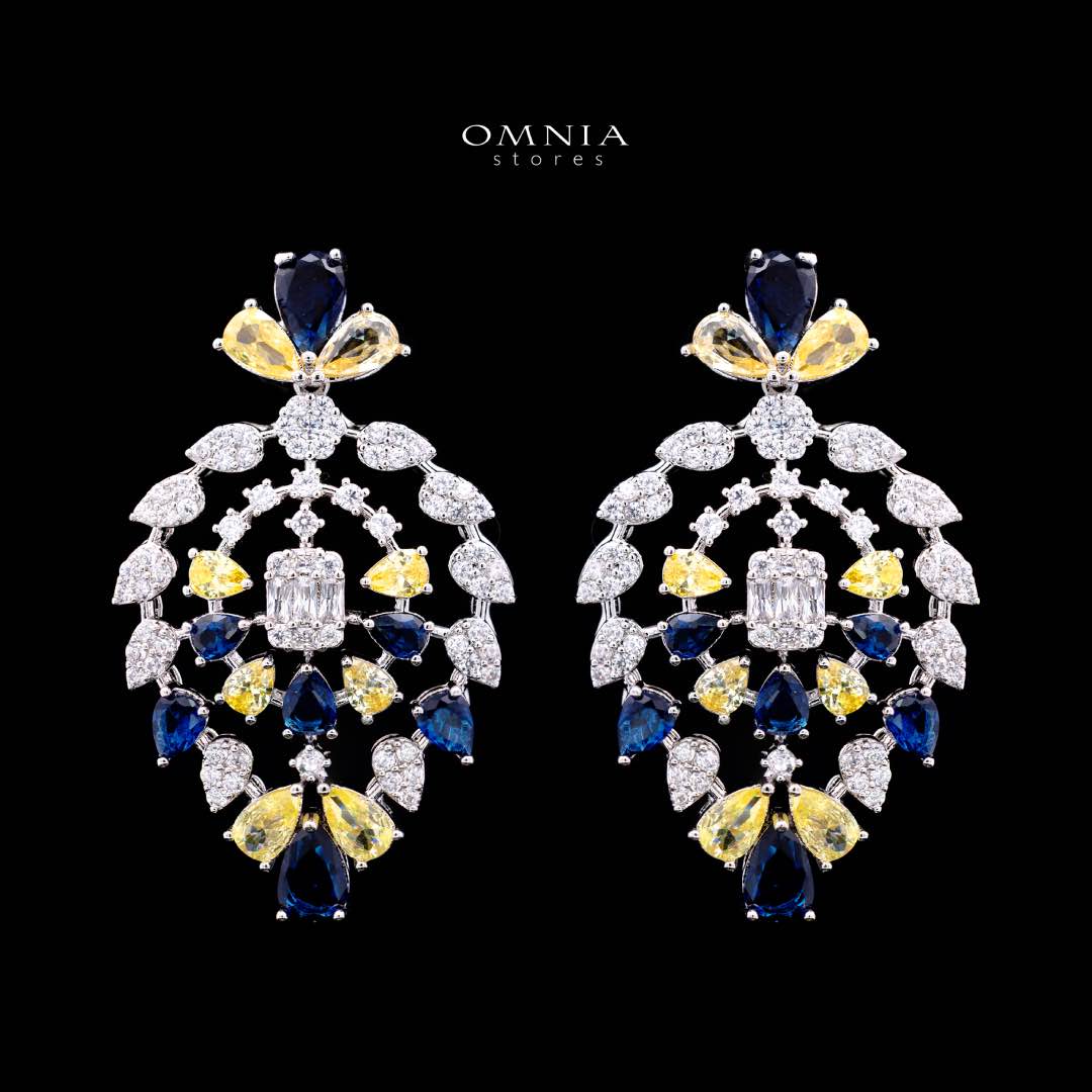 Omnia Ashwaq Blue & Yellow Set in High Quality Zircon Stone