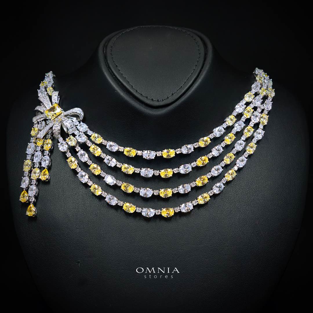 Omnia Mawada Yellow Bridal Full Set with Elegant Bow-Accent Design and High-Quality Zircon Stones in Rhodium Plated Finish
