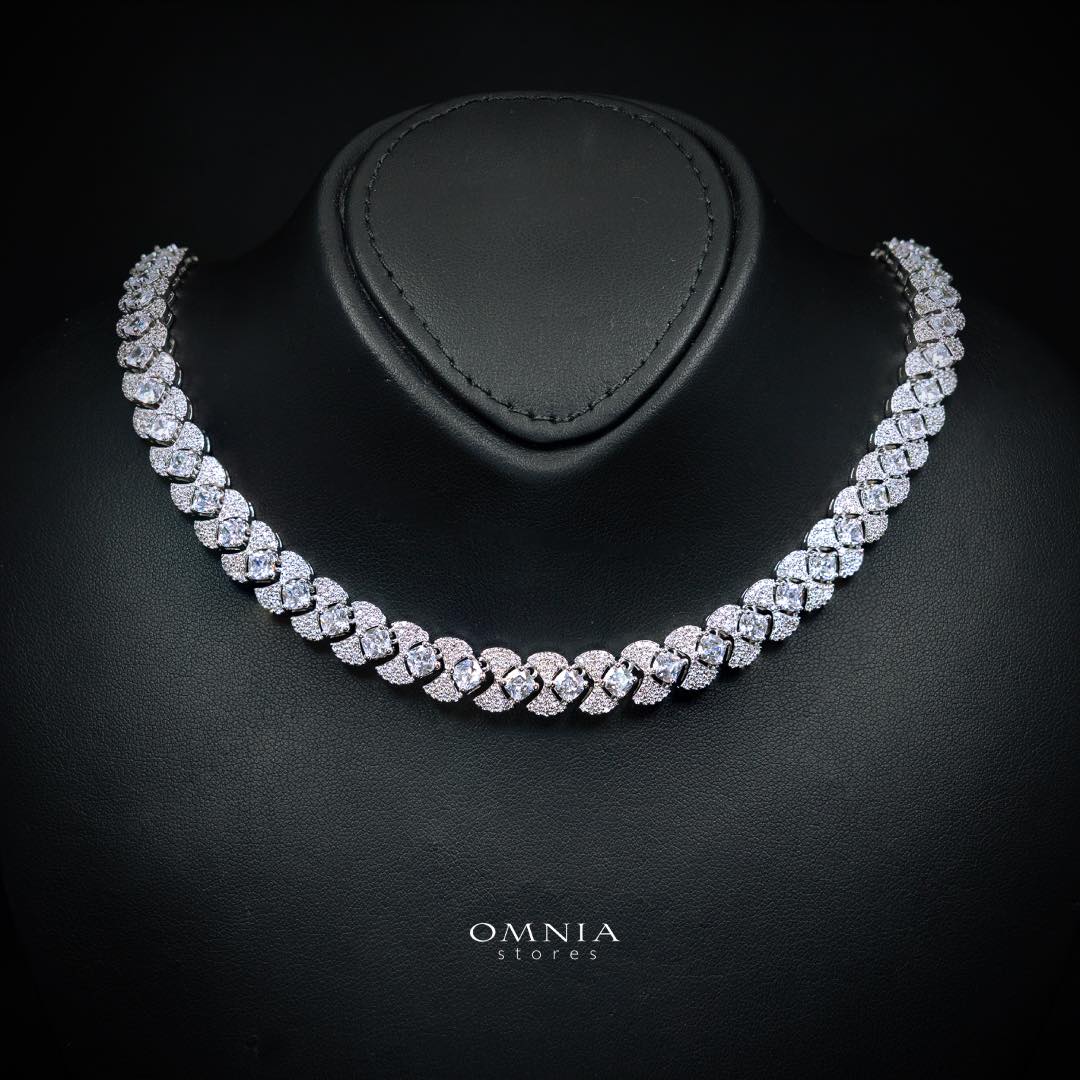 Omnia Layan White Bridal Full Set in High-Quality Zircon Stone Rhodium Plated