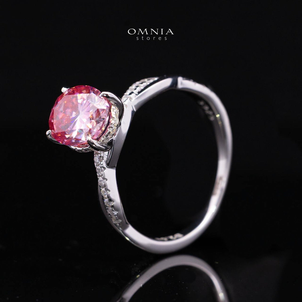 Joodi Pink Moissanite Ring with GRA Certificate Oval 6x8mm (2ct) – Twisted Pavé Band Design, 925 Sterling Silver