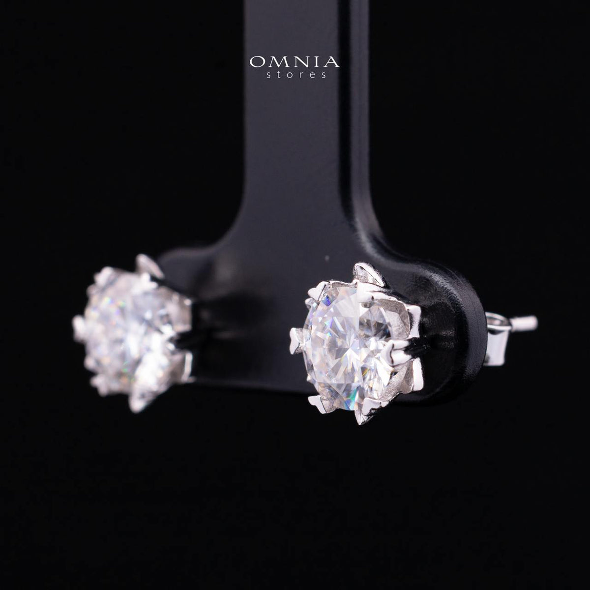 Britney White Moissanite Earring with GRA Certificate – RD 6.5mm (1ct), Rhodium-Plated 925 Sterling Silver
