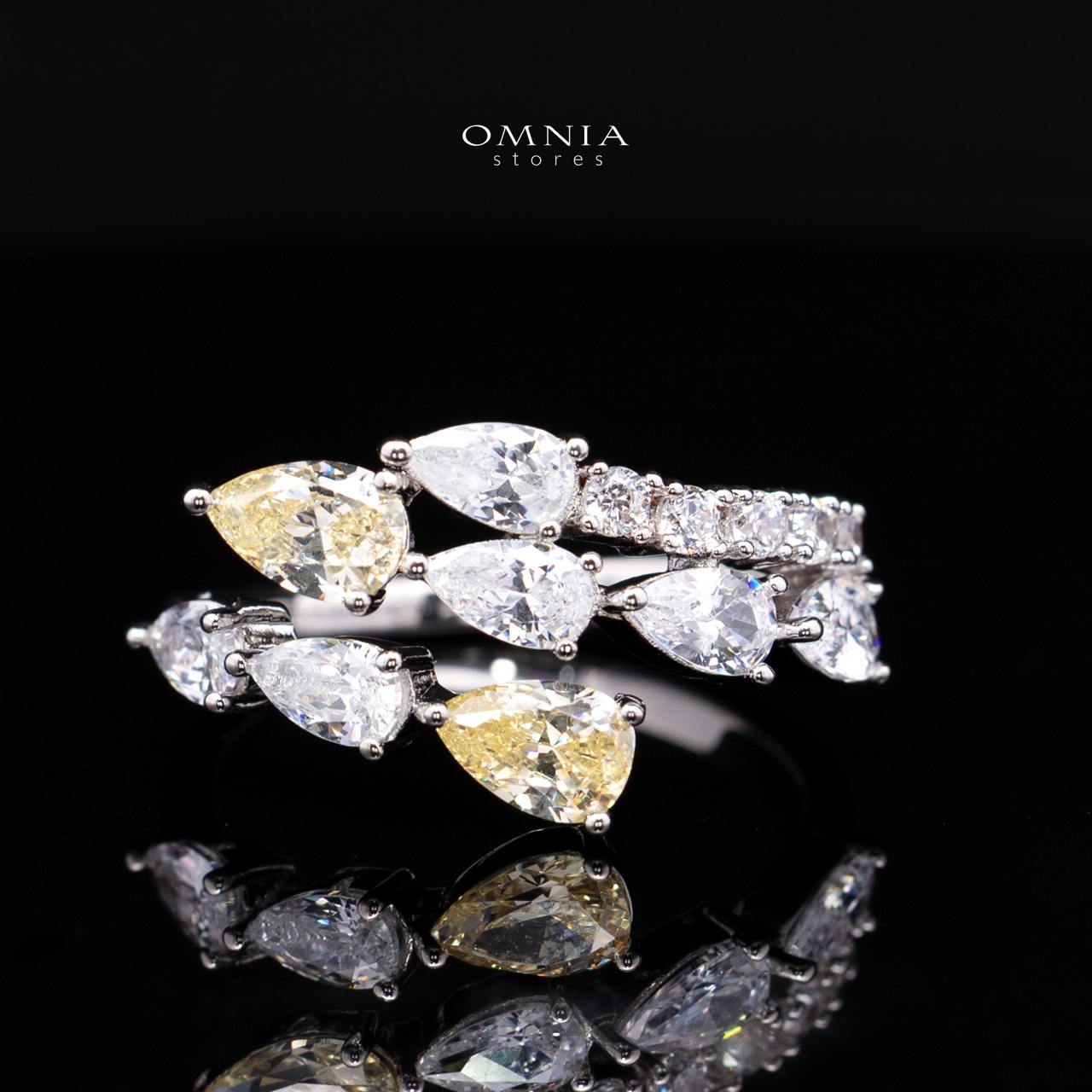 Catalina Elegant Yellow Cascading Leaf Drop Bridal Full Set with High-Quality Premium Zircon Stones, Rhodium-Plated Finish