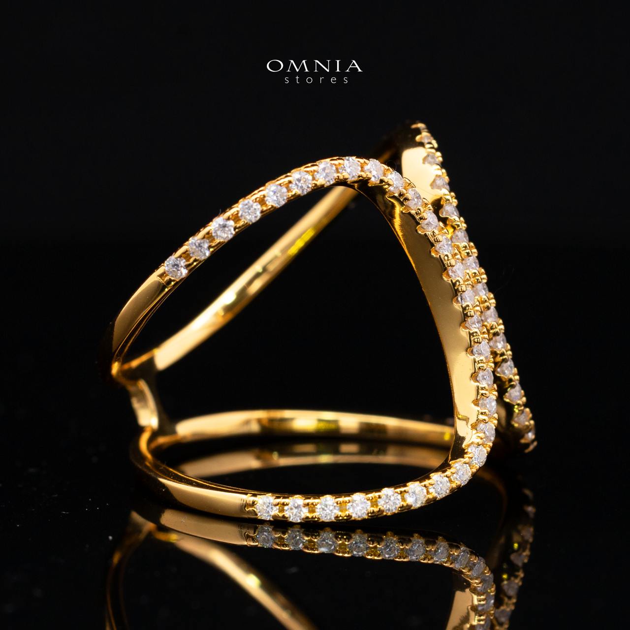 Sariba White Moissanite Open Crossover Pavé Ring – Gold-Plated 925 Sterling Silver