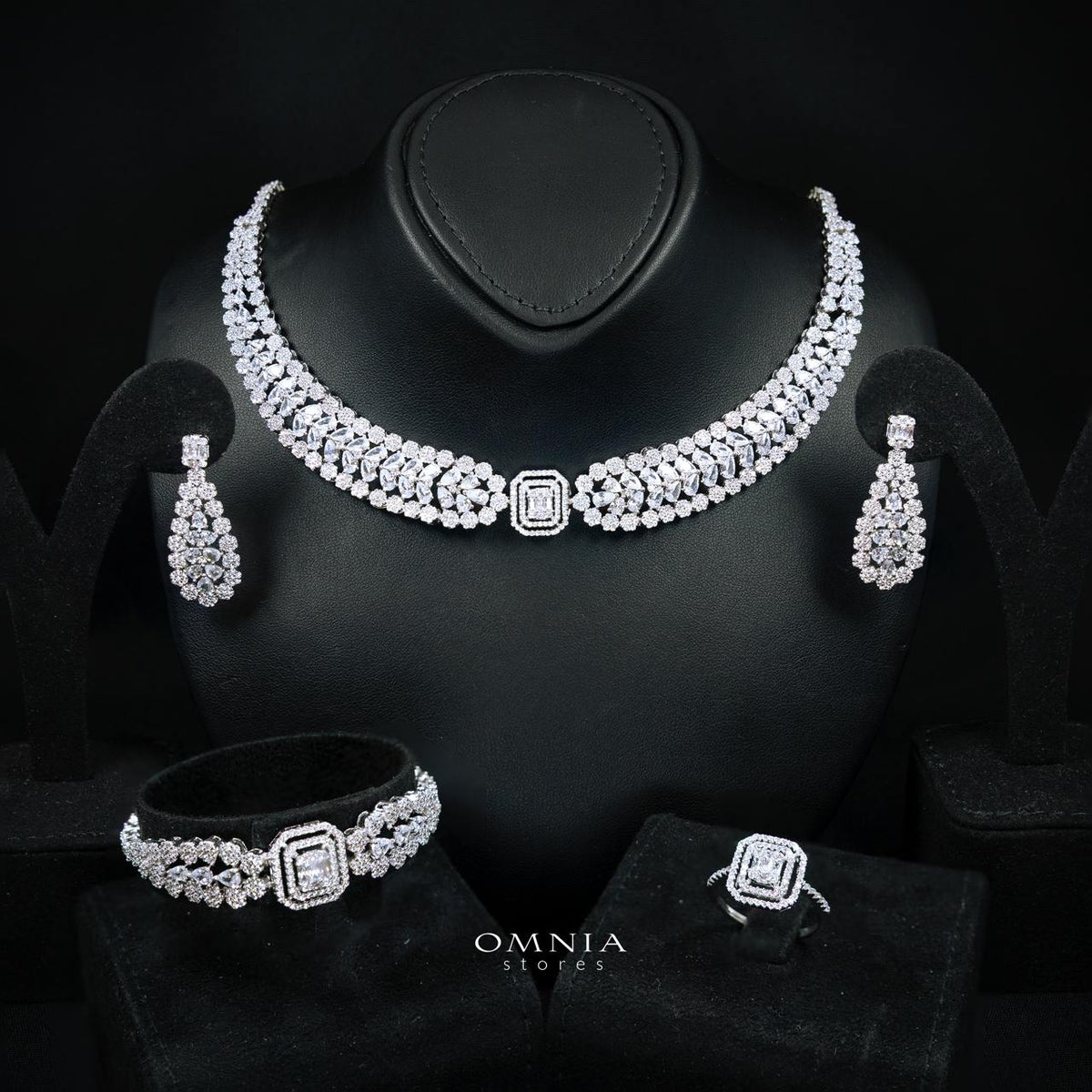 Marcella White Bridal Jewelry Set Premium Rhodium-Plated High-Quality Zircon Stones