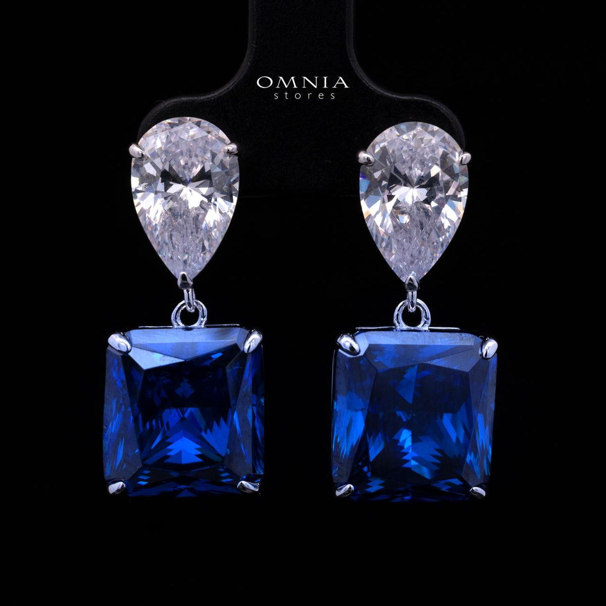 Bettina Blue Drop Earrings in 925 Silver with High-Quality Simulated Diamond