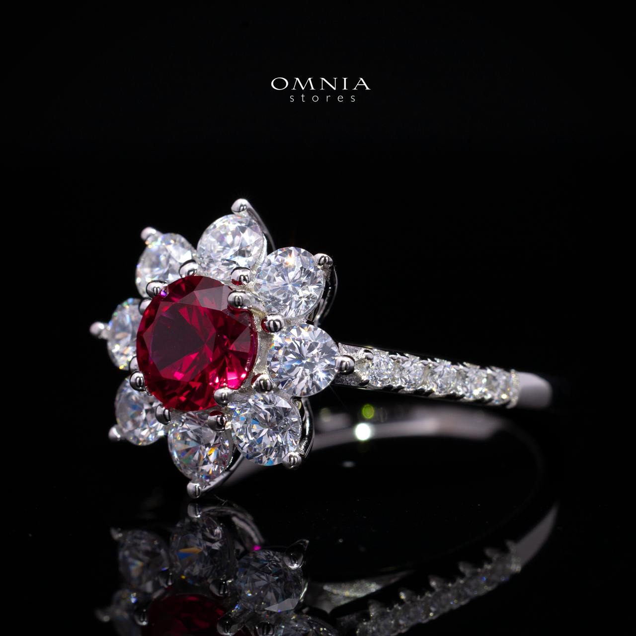 Henrietta Lab-Grown Red Ruby Ring with GRC Certificate, Round 5mm in 925 Sterling Silver