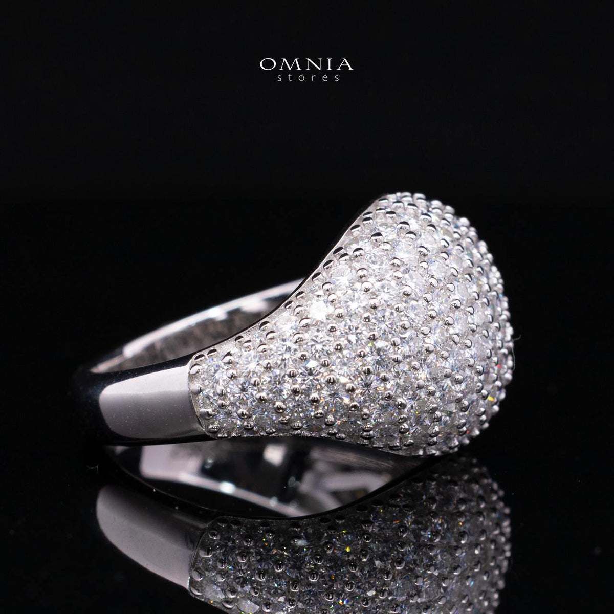 Galla White Moissanite Signature Cluster Dome Ring – Rhodium-Plated 925 Silver